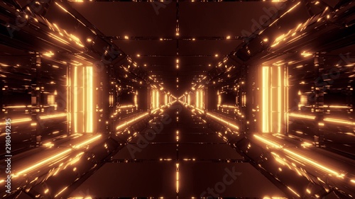 clean futuristic scifi space hangr tunnel corridor with hot reflections 3d rendering background wallpaper © Michael