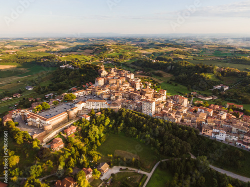 Drone aerial view of Moncalvo Monferrato, unesco world heritage