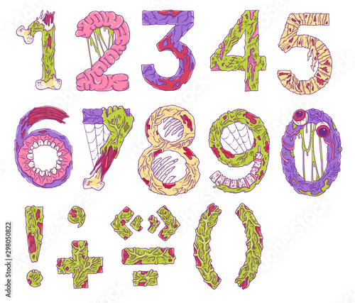 Scary zobmie cartoon numbers for Halloween decor