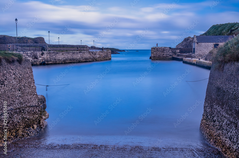 Long exposure of Ballintoy harbour, Game of Thrones filming location for iron islands harbour, Causeway coastal route, County Antrim, Northern Ireland