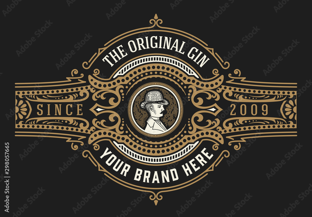 Vintage packing label with floral elements. Vector layered