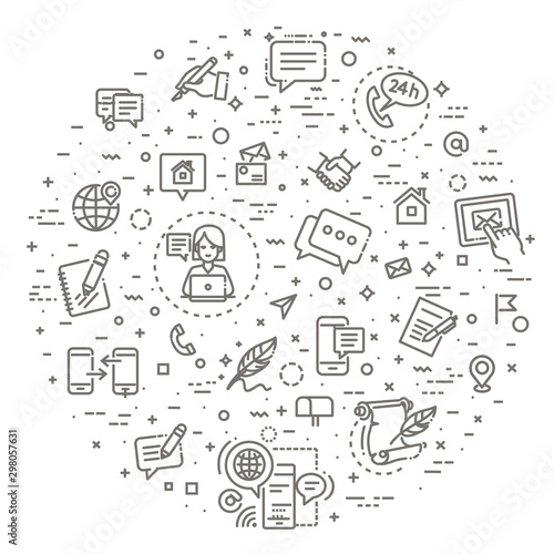 Thin lines web icons set. Contact us