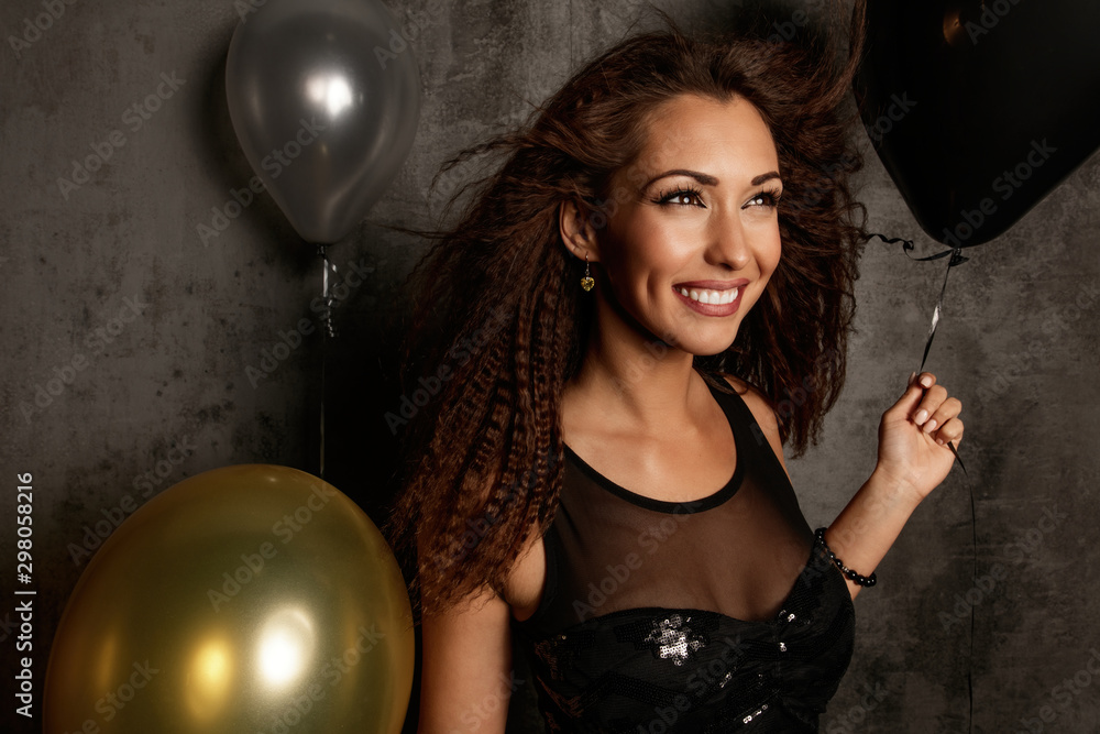 Beautiful elegant woman with balloons. Beautiful elegant woman with balloons.