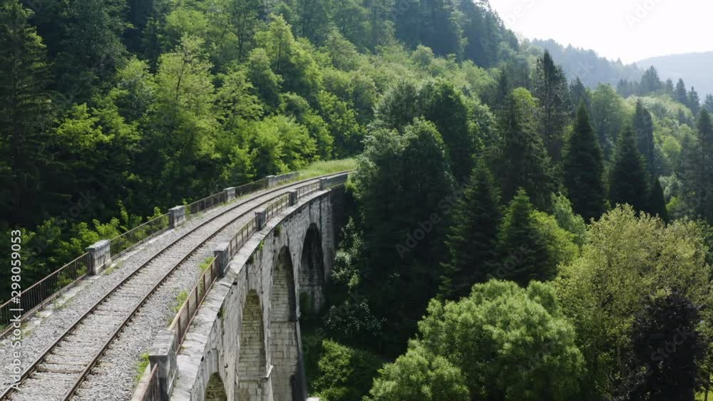 Lateral aerial view of Railway bridge, viaduct in ravne na koroskem, Slovenia Lateral aerial view of Railway bridge, viaduct in ravne na koroskem, Slovenia