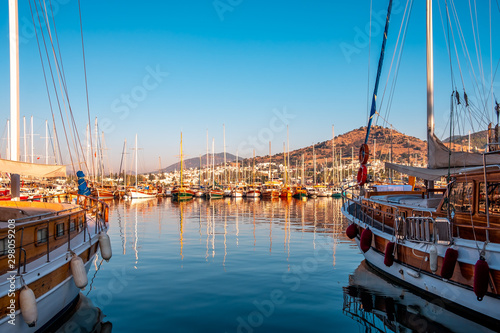 Sail boats in harbor or marina in Bodrum