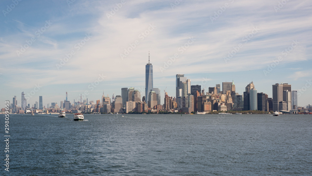 South Manhattan from a ferry on Hudson river South Manhattan from a ferry on Hudson river