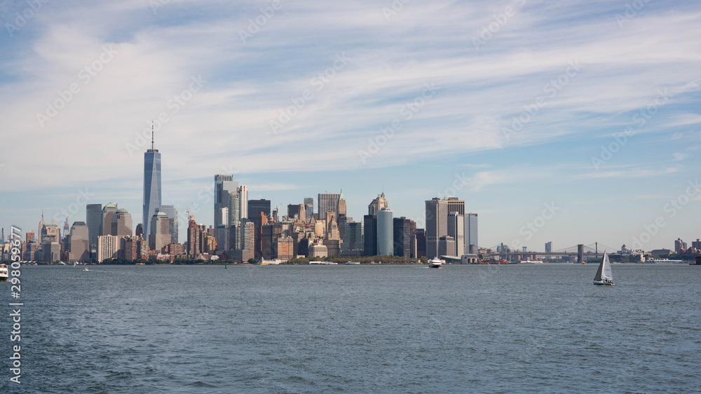 South Manhattan from a ferry on Hudson river South Manhattan from a ferry on Hudson river
