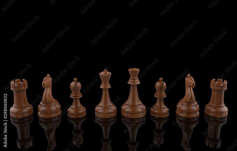 3d rendering. wooden chess set collection team on black background. Teamwork concept. 3d rendering. wooden chess set collection team on black background. Teamwork concept.