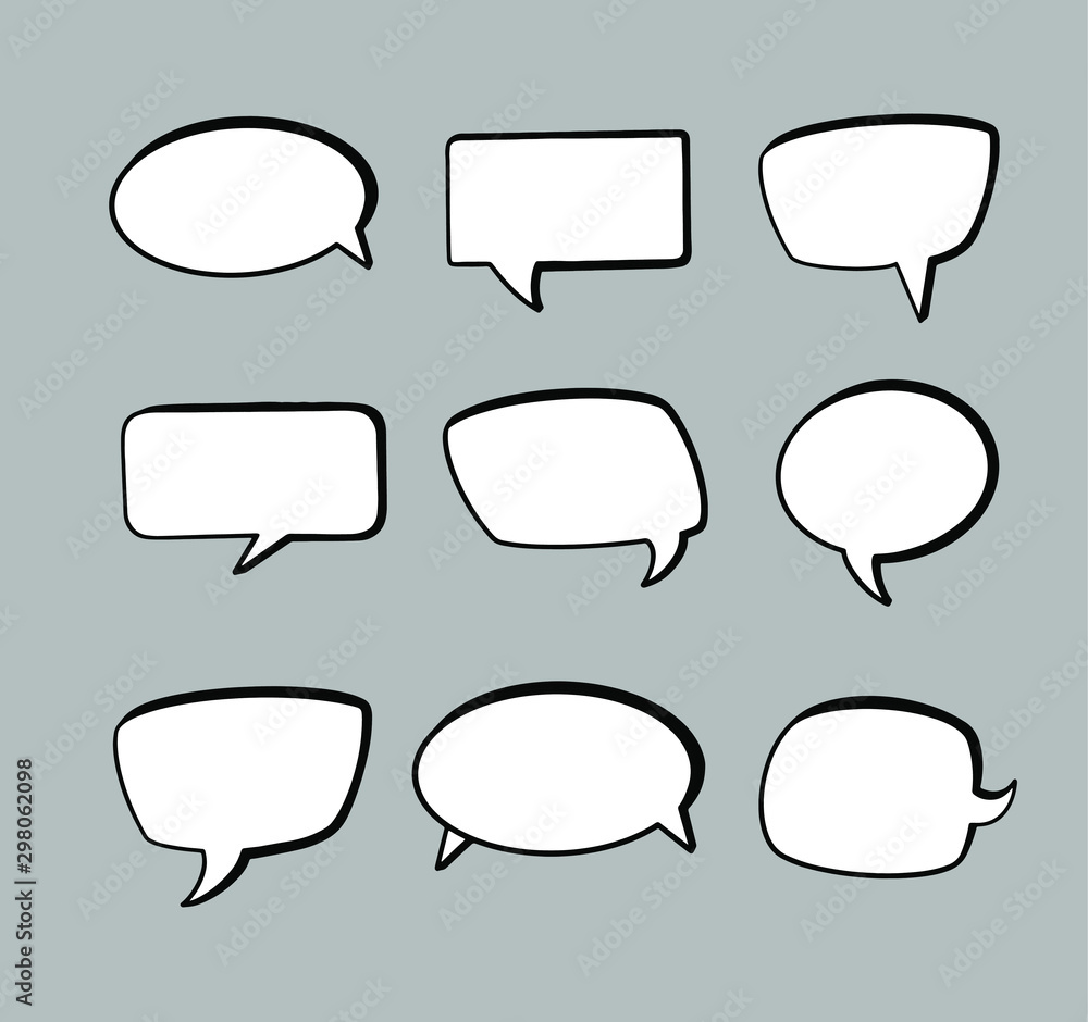 Stickers of speech bubbles vector set. Speech bubbles hand drawn sketch set. Stickers of speech bubbles vector set. Speech bubbles hand drawn sketch set.