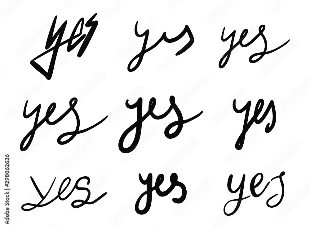 Set of yes words calligraphic hand drawn icons Set of yes words calligraphic hand drawn icons
