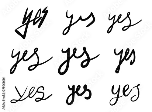 Set of yes words calligraphic hand drawn icons