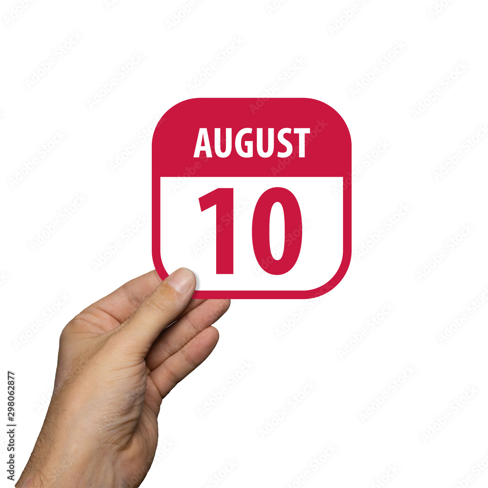 august 10th. Day 10 of month,hand hold simple calendar icon with date on white background. Planning. Time management. Set of calendar icons for web design. summer month, day of the year concept august 10th. Day 10 of month,hand hold simple calendar icon with date on white background. Planning. Time management. Set of calendar icons for web design. summer month, day of the year concept