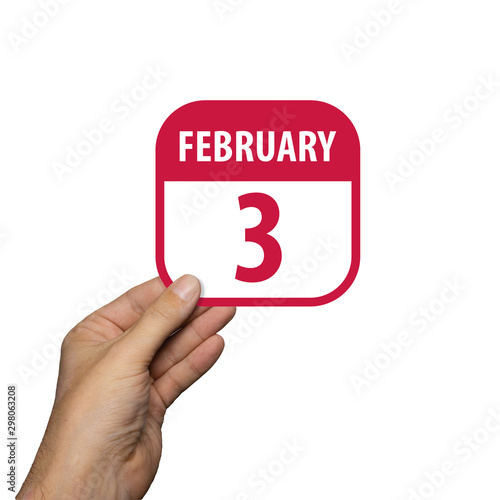 february 3rd. Day 3 of month,hand hold simple calendar icon with date on white background. Planning. Time management. Set of calendar icons for web design. winter month, day of the year concept