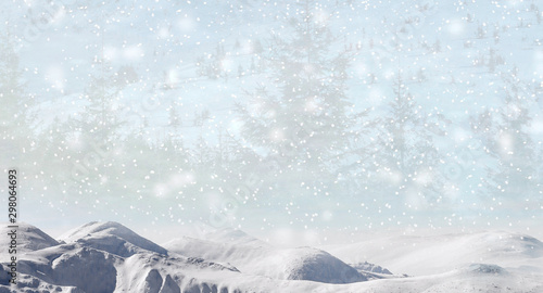 Winter background, falling snow over winter landscape © Shcherbyna