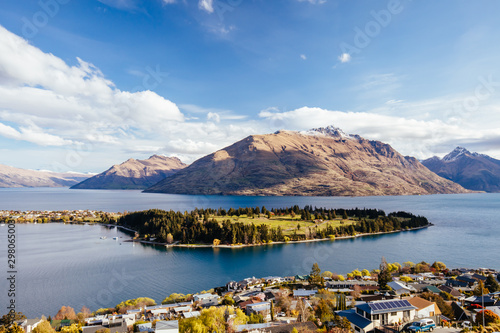 View over Queenstown and Cecil Peak in New Zealand