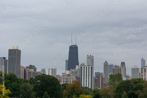 Chicago Skyline seen from Lincoln Park with Trees