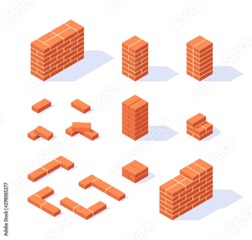 Vector isometric masonry items in flat style