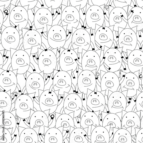 Cute pigs seamless pattern. Funny seamless pattern with cute piglets. Cartoon seamless pattern background.