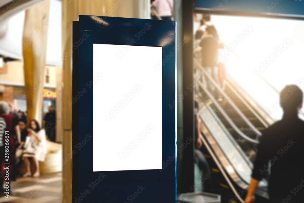 blank advertising billboard at airport,Mock up Poster media template Ads display in Subway station escalator - obrazy, fototapety, plakaty 
