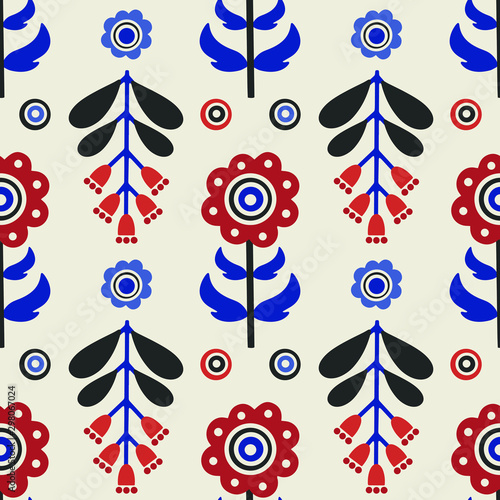 Seamless pattern with floral elements in scandinavian style.