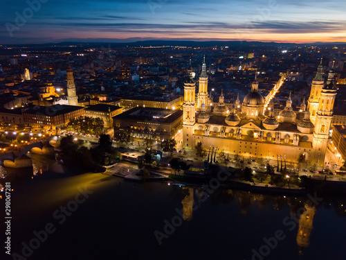 Cathedral Basilica in Saragossa with illumination