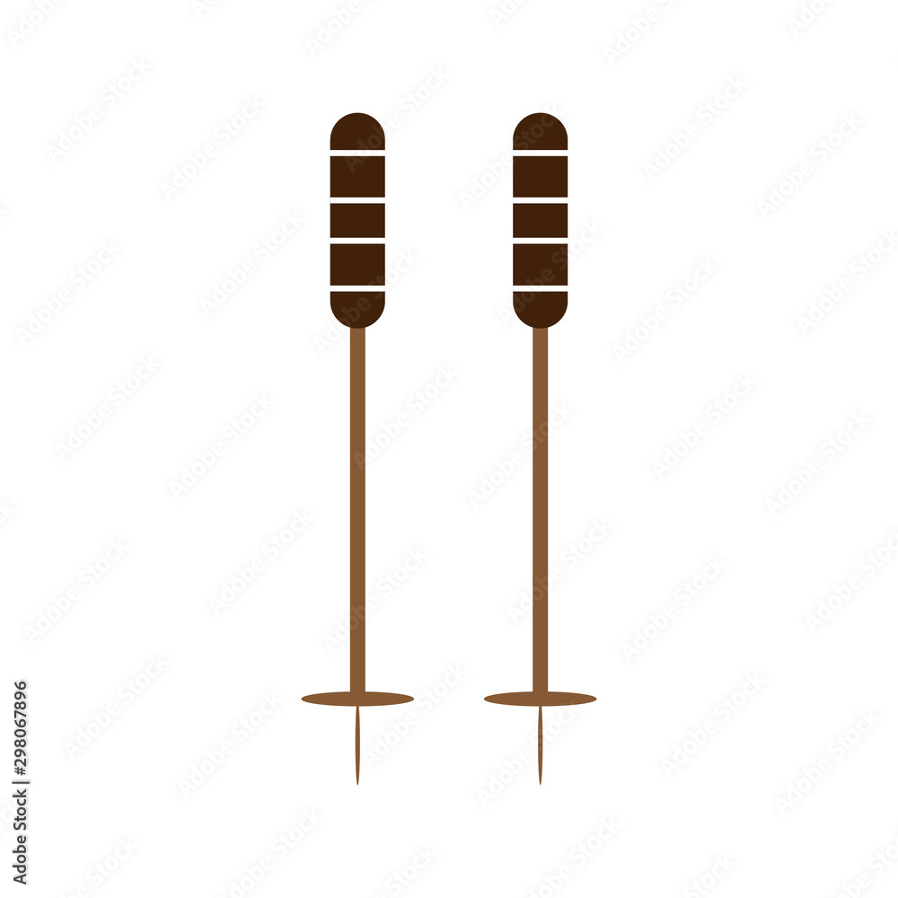 Brown skewers with white stripes on a white backdrop