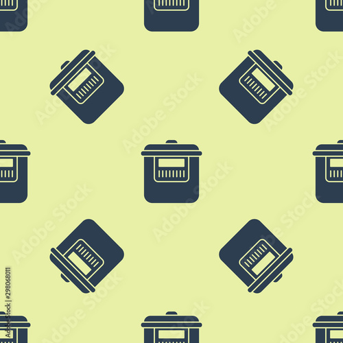 Blue Slow cooker icon isolated seamless pattern on yellow background. Electric pan. Vector Illustration