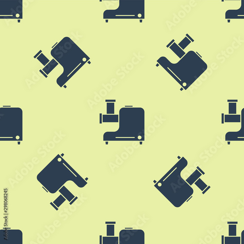 Blue Kitchen meat grinder icon isolated seamless pattern on yellow background. Vector Illustration