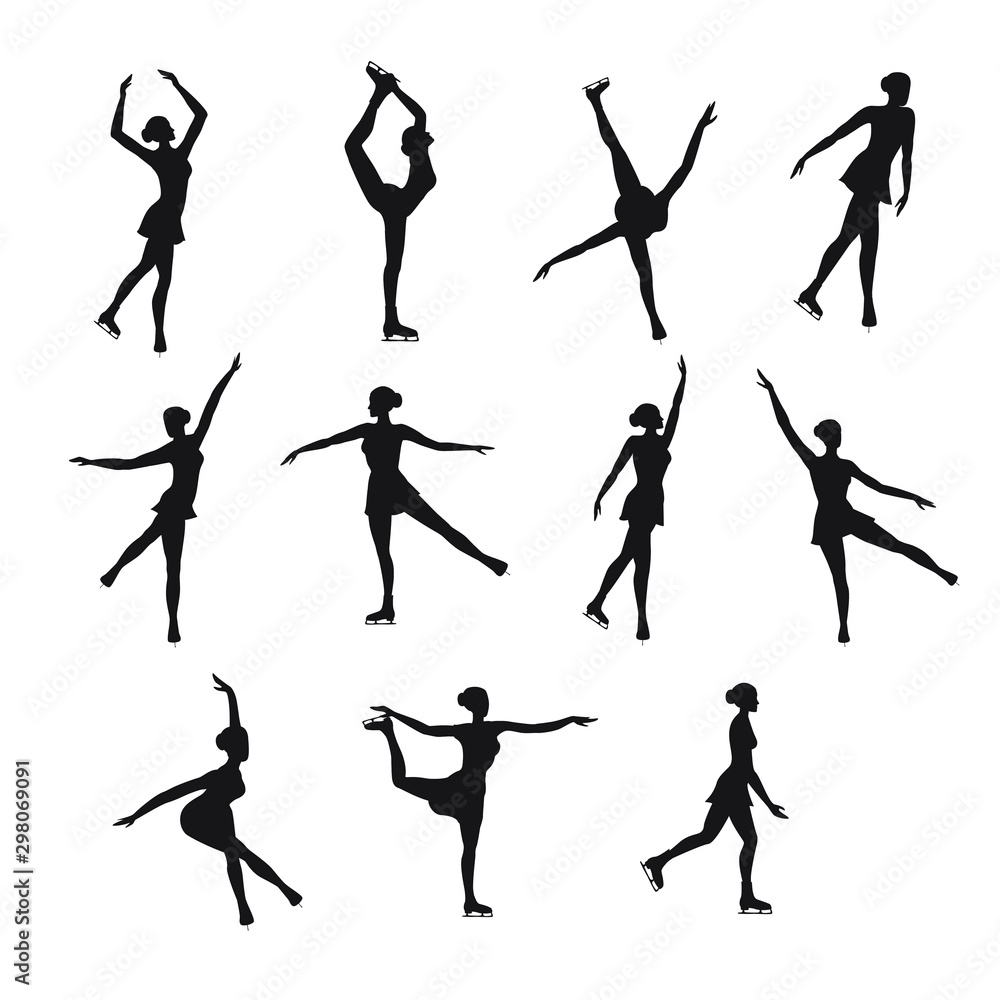 Figure ice Skating girls silhouettes isolated on white background - Figure ice skating vector illustration - young women activity winter sports Figure ice Skating girls silhouettes isolated on white background - Figure ice skating vector illustration - young women activity winter sports