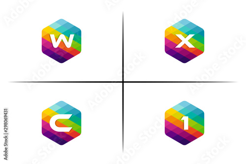 set of W, X, C and 1 letter colorful logo in the hexagonal. Vector design template elements for your application or company identity Free Download set of W, X, C and 1 letter colorful logo in the hexagonal. Vector design template elements for your application or company identity - GFXLoad