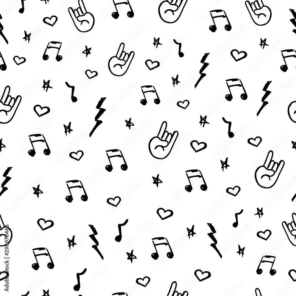 music vector seamless pattern in doodle style
