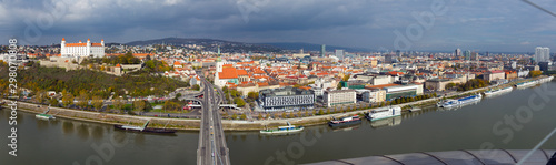Panoramic view on Bratislava old town over the Danube river