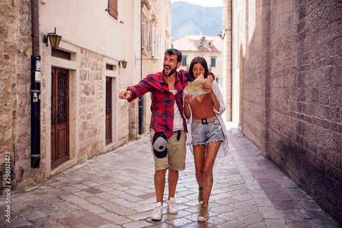 Love couple exploring new town