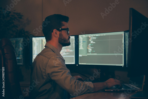Canvas Print Profile side view of his he nice attractive focused serious skilled qualified br