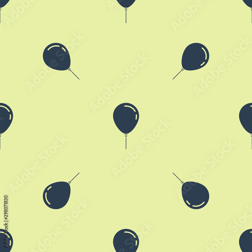 Blue Balloon with ribbon icon isolated seamless pattern on yellow background. Vector Illustration