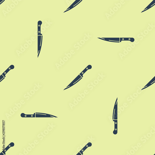 Blue Knife icon isolated seamless pattern on yellow background. Cutlery symbol. Vector Illustration