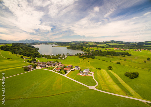Aerial View to Lake Wallersee, Salzburg, Austria