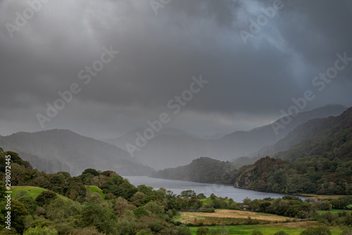 A weather front moving through Nant Gwynant and a choppy Llyn Gwynant in the Snowdonia National Park photo