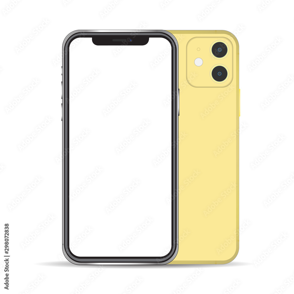 New smartphone mockup yellow color isolated on background New smartphone mockup yellow color isolated on background