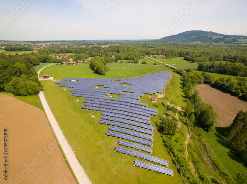 Aerial View to Solar Farm near Freilassing, Bavaria, Germany