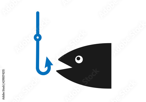 Fishing hook with fish icon vector (blue version)