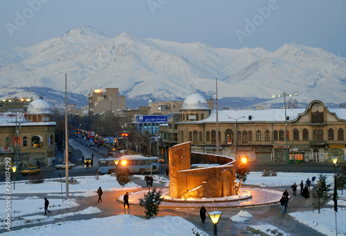 Imam Khomeini Square and Alvand Mountain (3580 m) on the background. Hamadan, Iran. photo