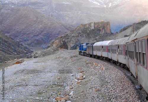 Old passanger train on Dorud - Andimeshk railway. Zagros, Lorestan, Iran. photo