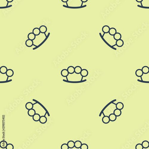 Blue Brass knuckles icon isolated seamless pattern on yellow background. Vector Illustration