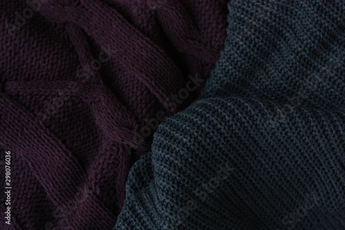 Beautiful knitted grey and purple sweater view