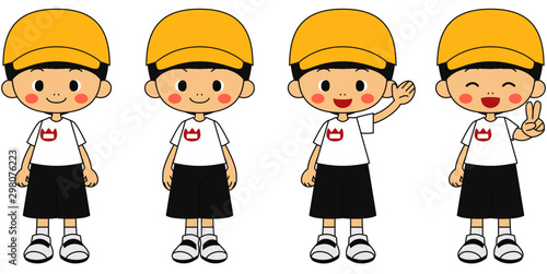 帽子の男の子の立ち姿イラスト