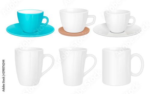 White cups. Mug collection isolated