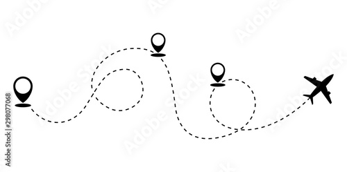 Plane and track icon on a white background. Vector illustration