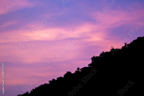 Silhouette of the mountains and the pink sky