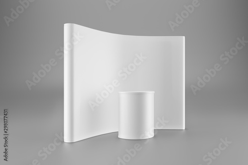 Spring Pop Up mockup promo stand half view. Curved matte surface white background. 3d rendering